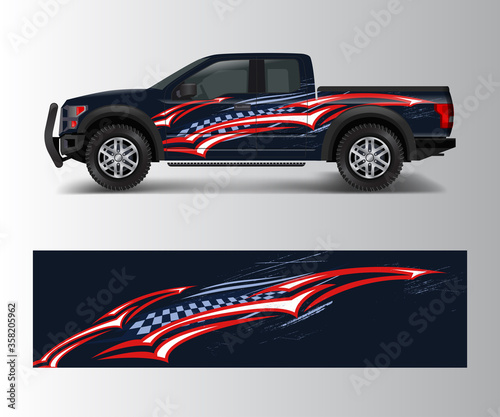 cargo van and car wrap vector  Truck decal designs  Graphic abstract stripe designs for offroad race  adventure and livery car