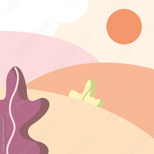 Park landscape with trees and sun vector design