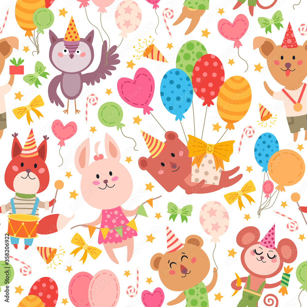 Naklejka premium Animal party elements pattern. For birthday party