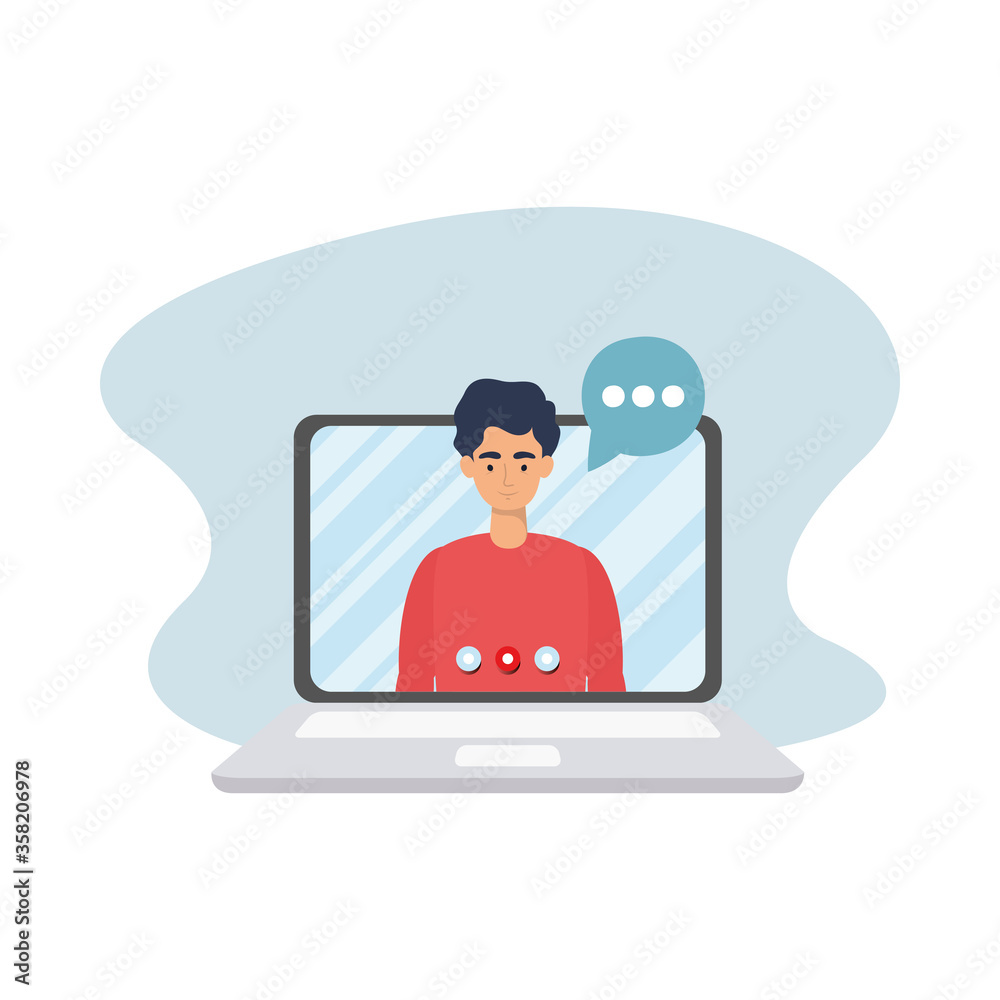 Man on laptop with bubble vector design Man on laptop with bubble vector design