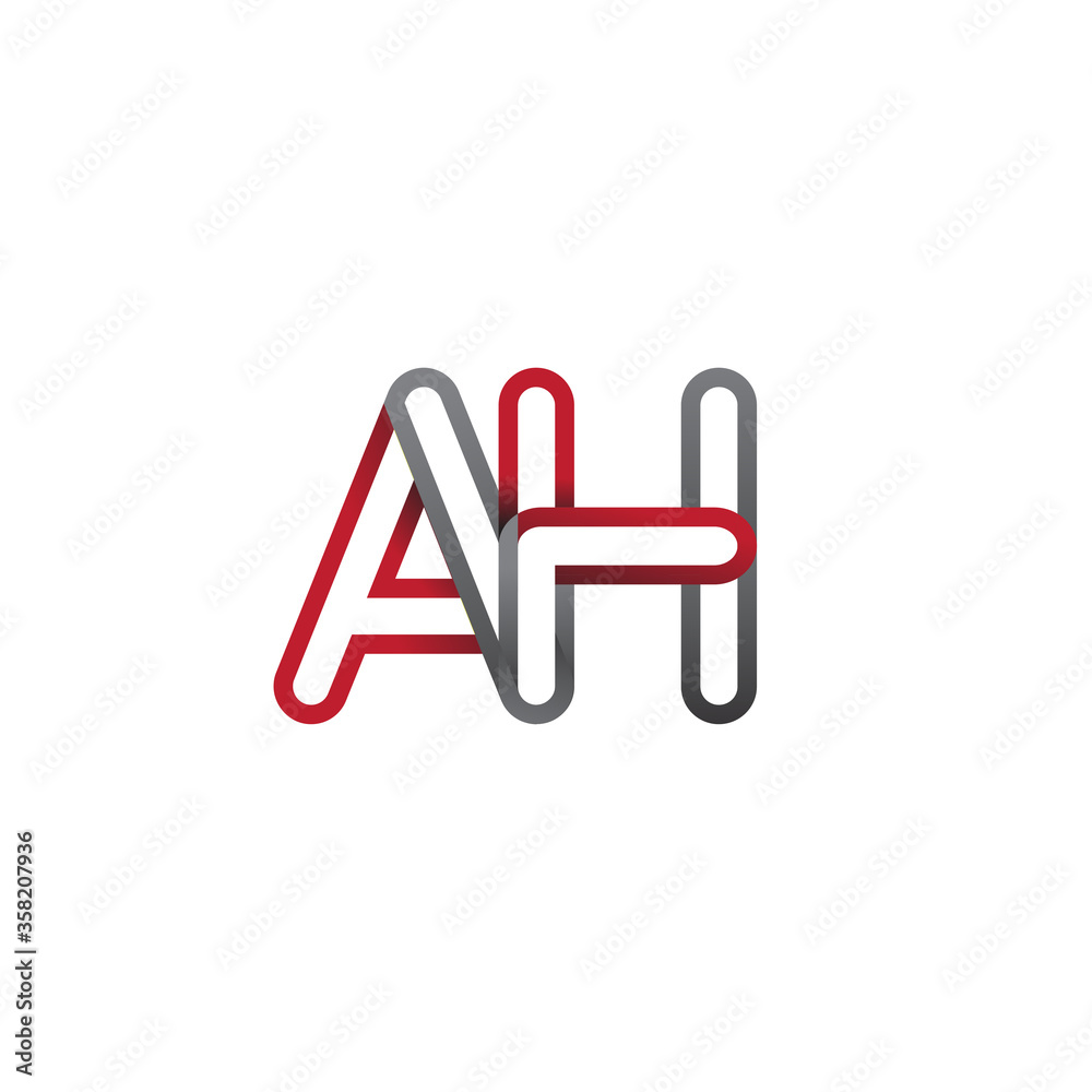 initial logo letter AH, linked outline red and grey colored, rounded logotype initial logo letter AH, linked outline red and grey colored, rounded logotype