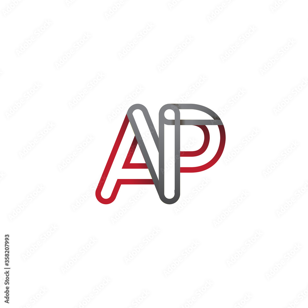 initial logo letter AP, linked outline red and grey colored, rounded logotype initial logo letter AP, linked outline red and grey colored, rounded logotype