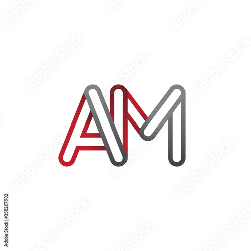 initial logo letter AM, linked outline red and grey colored, rounded logotype