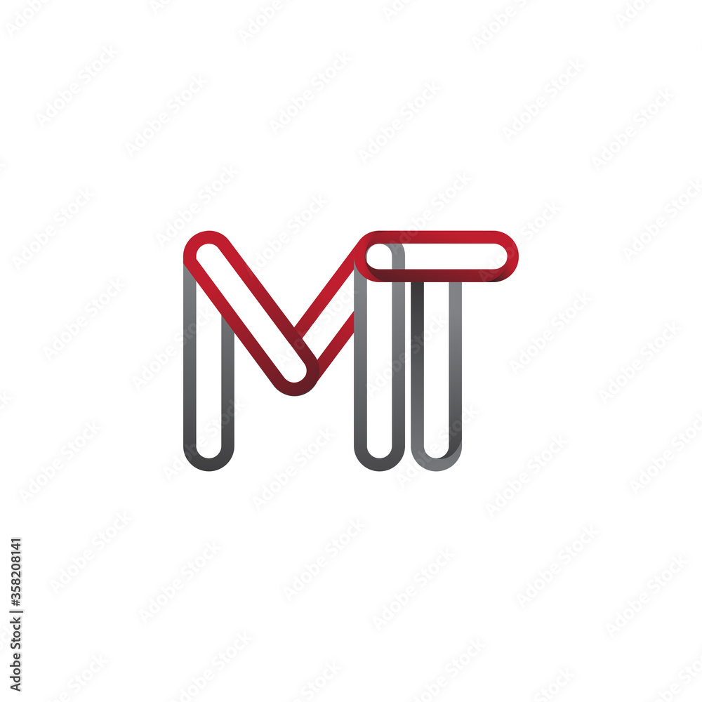 initial logo letter MT, linked outline red and grey colored, rounded logotype initial logo letter MT, linked outline red and grey colored, rounded logotype