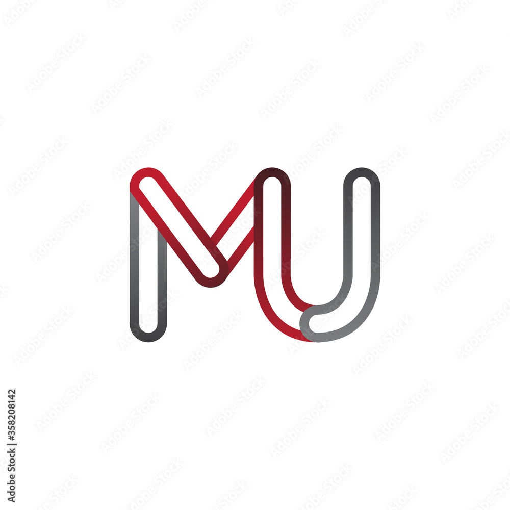 initial logo letter MU, linked outline red and grey colored, rounded logotype initial logo letter MU, linked outline red and grey colored, rounded logotype