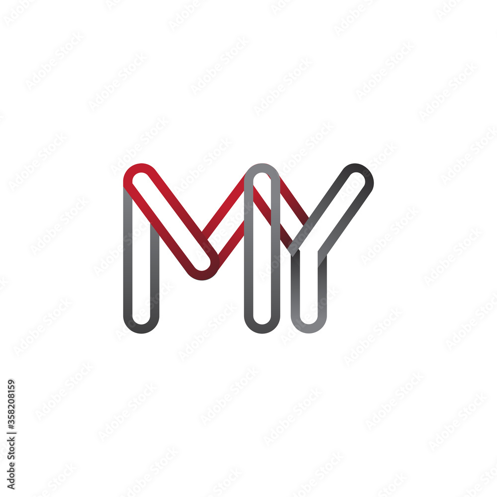 initial logo letter MY, linked outline red and grey colored, rounded logotype initial logo letter MY, linked outline red and grey colored, rounded logotype