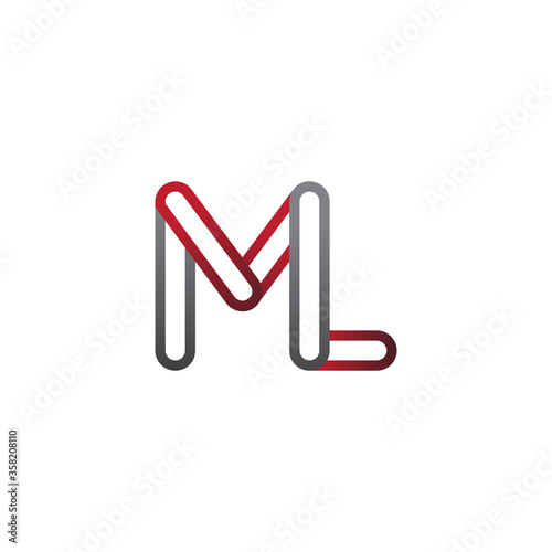 initial logo letter ML, linked outline red and grey colored, rounded logotype