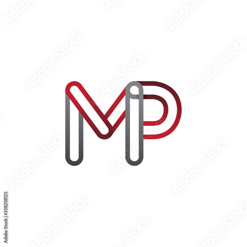 initial logo letter MP, linked outline red and grey colored, rounded logotype