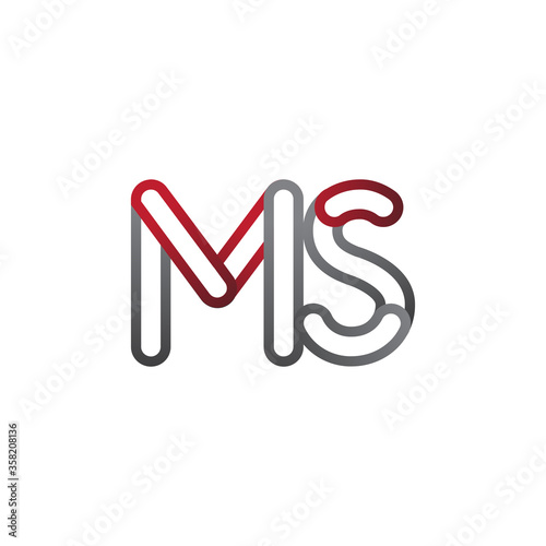 initial logo letter MS, linked outline red and grey colored, rounded logotype