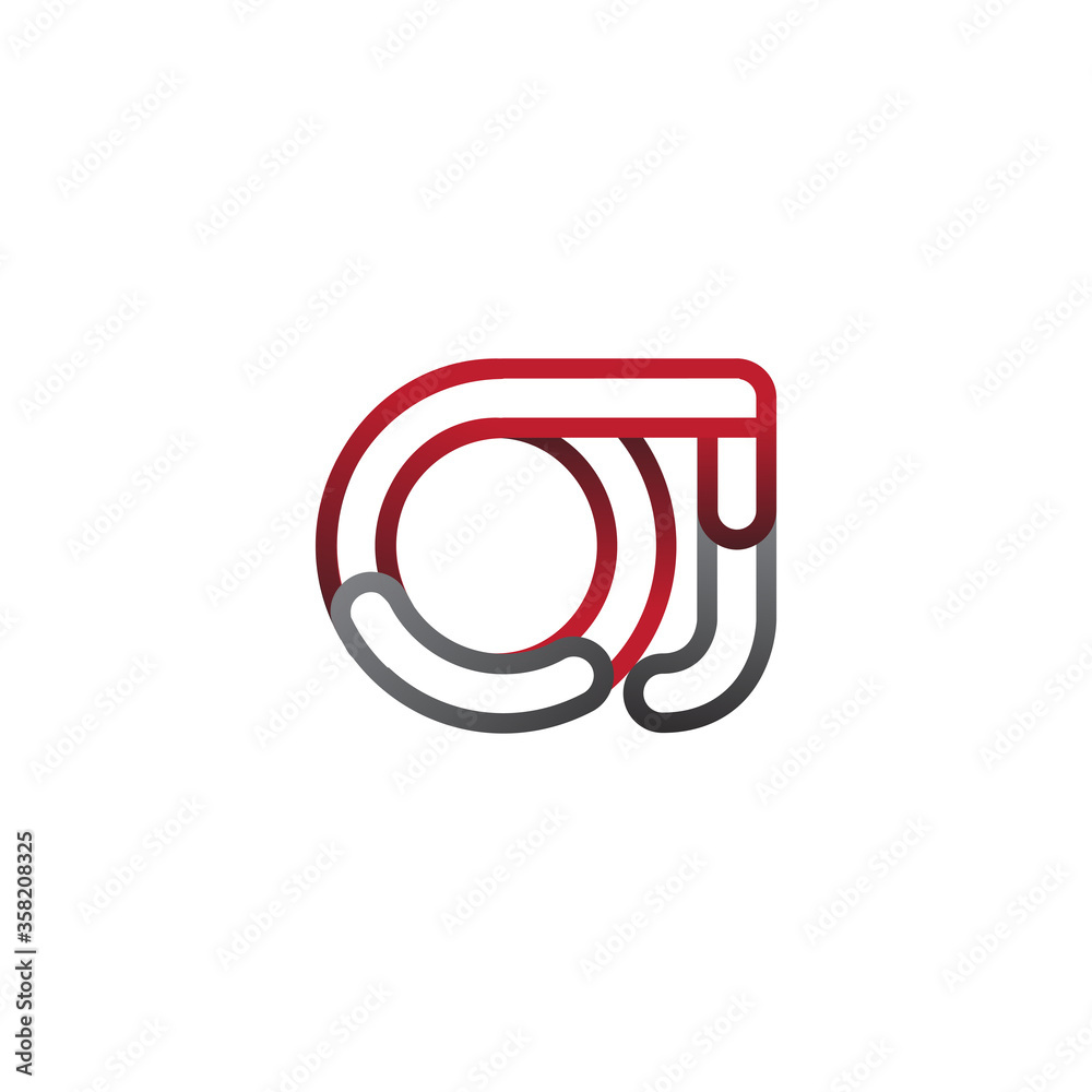 initial logo letter OJ, linked outline red and grey colored, rounded logotype initial logo letter OJ, linked outline red and grey colored, rounded logotype
