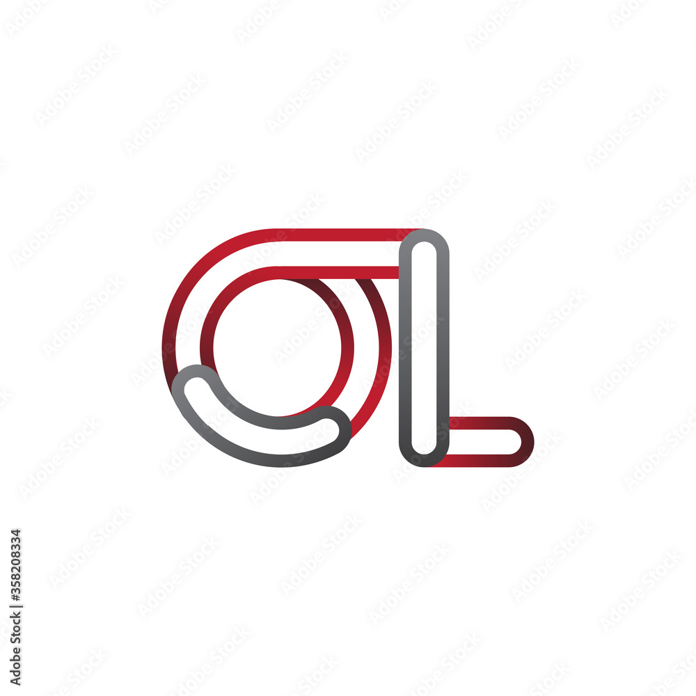 initial logo letter OL, linked outline red and grey colored, rounded logotype initial logo letter OL, linked outline red and grey colored, rounded logotype