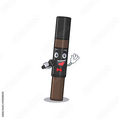 cartoon character of eyebrow pencil sing a song with a microphone