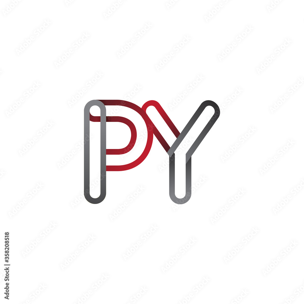 initial logo letter PY, linked outline red and grey colored, rounded logotype initial logo letter PY, linked outline red and grey colored, rounded logotype