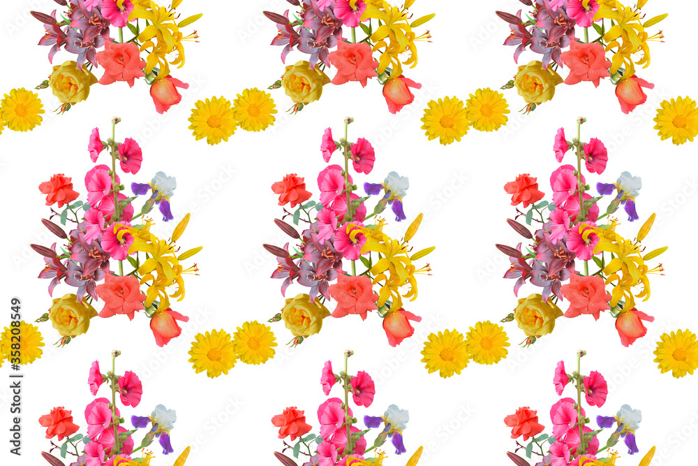 Different flowers. Seamless pattern.