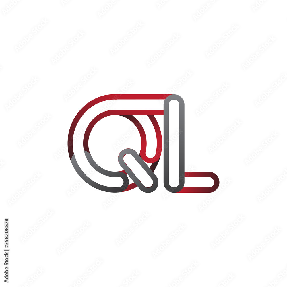 initial logo letter QL, linked outline red and grey colored, rounded logotype initial logo letter QL, linked outline red and grey colored, rounded logotype