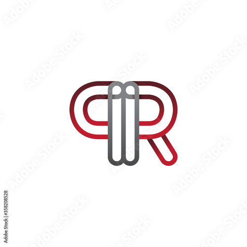 Fototapeta Naklejka Na Ścianę i Meble -  initial logo letter PR, linked outline red and grey colored, rounded logotype