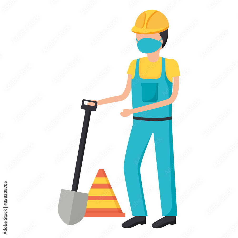 constructer man worker with medical mask vector design constructer man worker with medical mask vector design