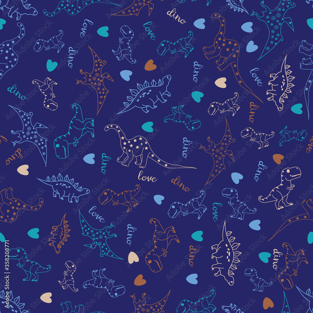 Cute hand drawn dinosaur vector seamless pattern background. Cute hand drawn dinosaur vector seamless pattern background.