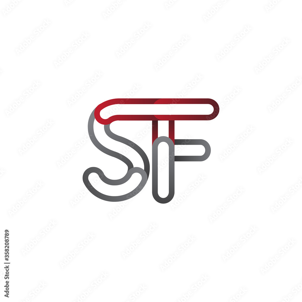 initial logo letter SF, linked outline red and grey colored, rounded logotype
