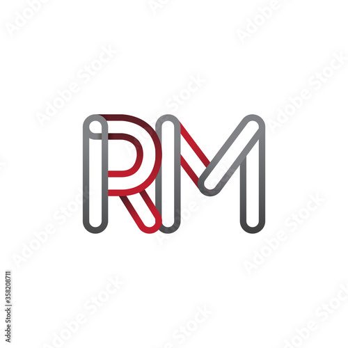 initial logo letter RM, linked outline red and grey colored, rounded logotype