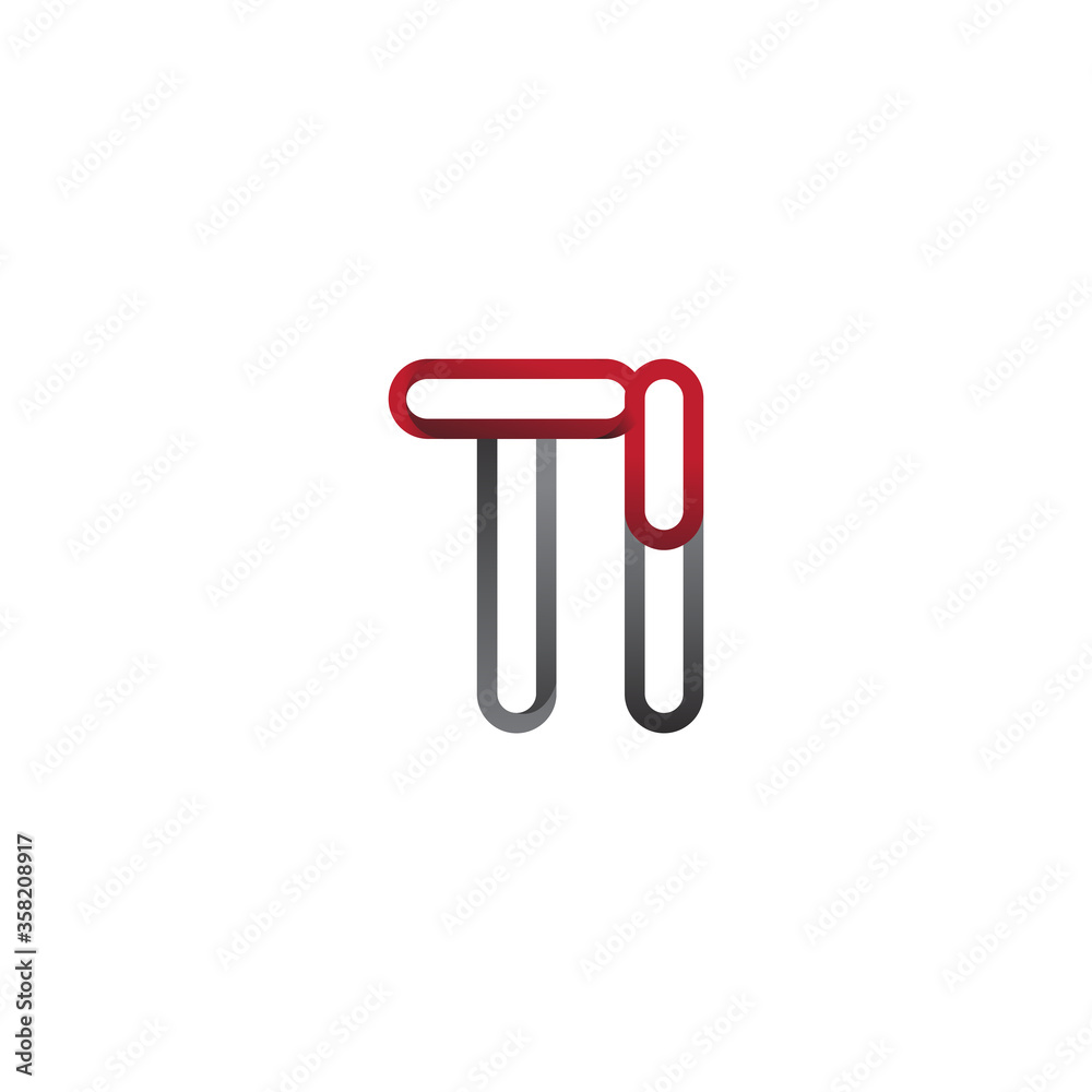 initial logo letter TI, linked outline red and grey colored, rounded logotype initial logo letter TI, linked outline red and grey colored, rounded logotype