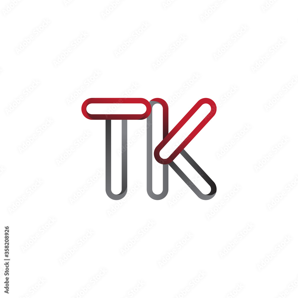 initial logo letter TK, linked outline red and grey colored, rounded logotype initial logo letter TK, linked outline red and grey colored, rounded logotype