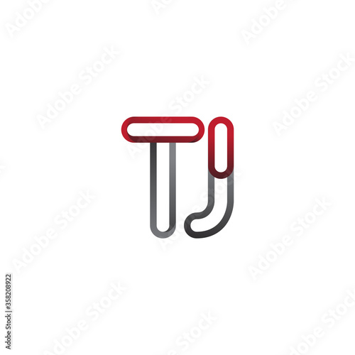initial logo letter TJ, linked outline red and grey colored, rounded logotype