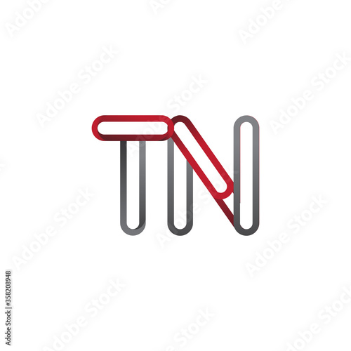 initial logo letter TN, linked outline red and grey colored, rounded logotype