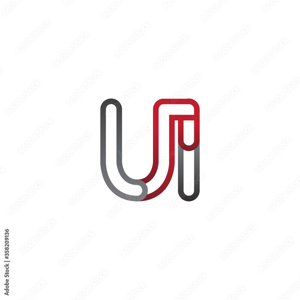 initial logo letter UI, linked outline red and grey colored, rounded logotype initial logo letter UI, linked outline red and grey colored, rounded logotype