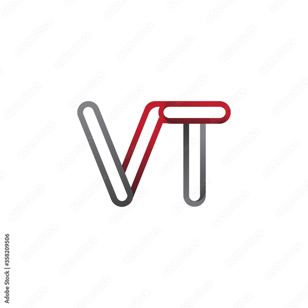 initial logo letter VT, linked outline red and grey colored, rounded logotype initial logo letter VT, linked outline red and grey colored, rounded logotype