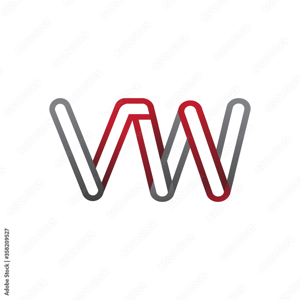 initial logo letter VW, linked outline red and grey colored, rounded logotype initial logo letter VW, linked outline red and grey colored, rounded logotype