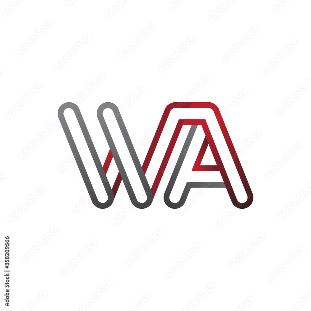 initial logo letter WA, linked outline red and grey colored, rounded logotype initial logo letter WA, linked outline red and grey colored, rounded logotype