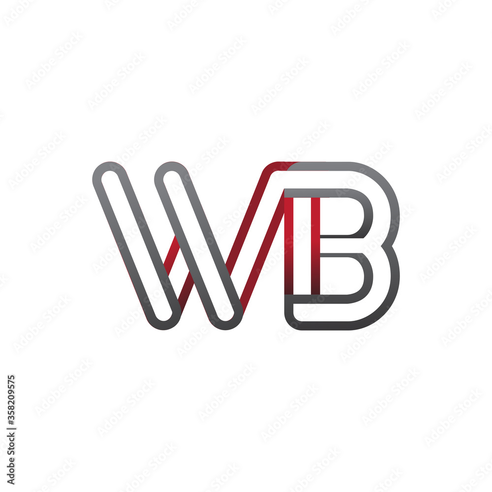 initial logo letter WB, linked outline red and grey colored, rounded logotype initial logo letter WB, linked outline red and grey colored, rounded logotype