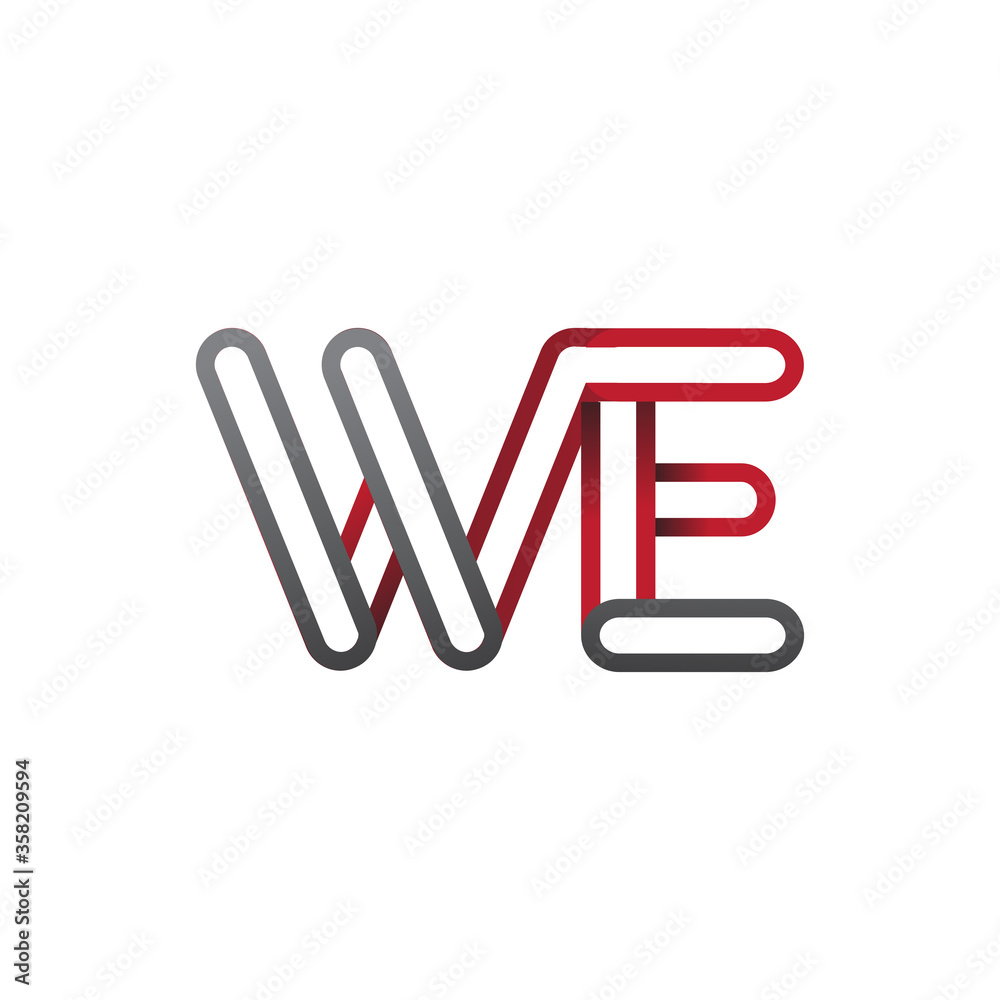initial logo letter WE, linked outline red and grey colored, rounded logotype initial logo letter WE, linked outline red and grey colored, rounded logotype