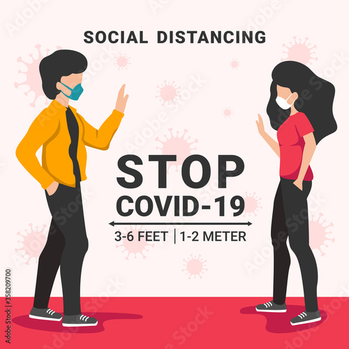social distancing vector illustration, Social distancing, keep distance in public society people to protect from covid-19