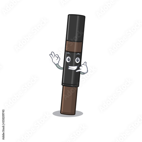 Caricature design of eyebrow pencil showing call me funny gesture