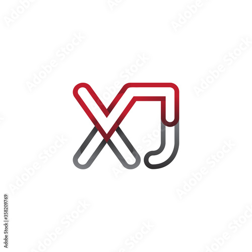 initial logo letter XJ, linked outline red and grey colored, rounded logotype