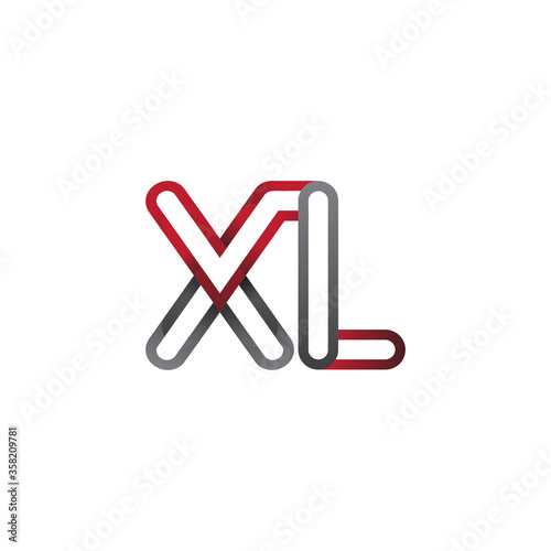 initial logo letter XL, linked outline red and grey colored, rounded logotype