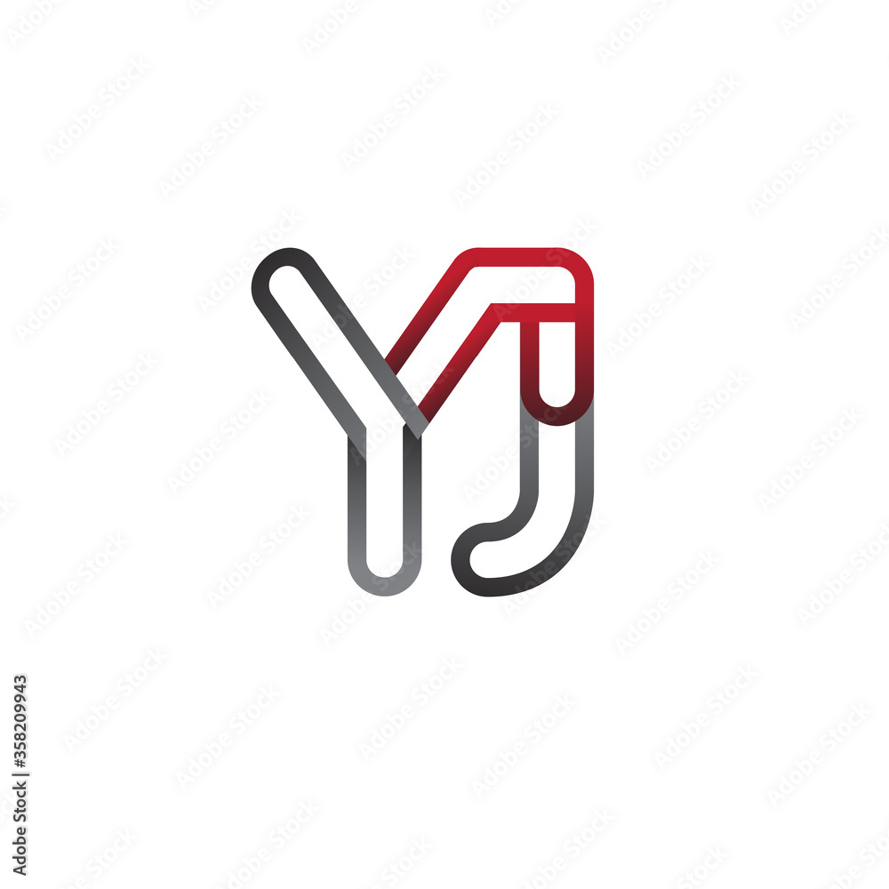 initial logo letter YJ, linked outline red and grey colored, rounded logotype initial logo letter YJ, linked outline red and grey colored, rounded logotype