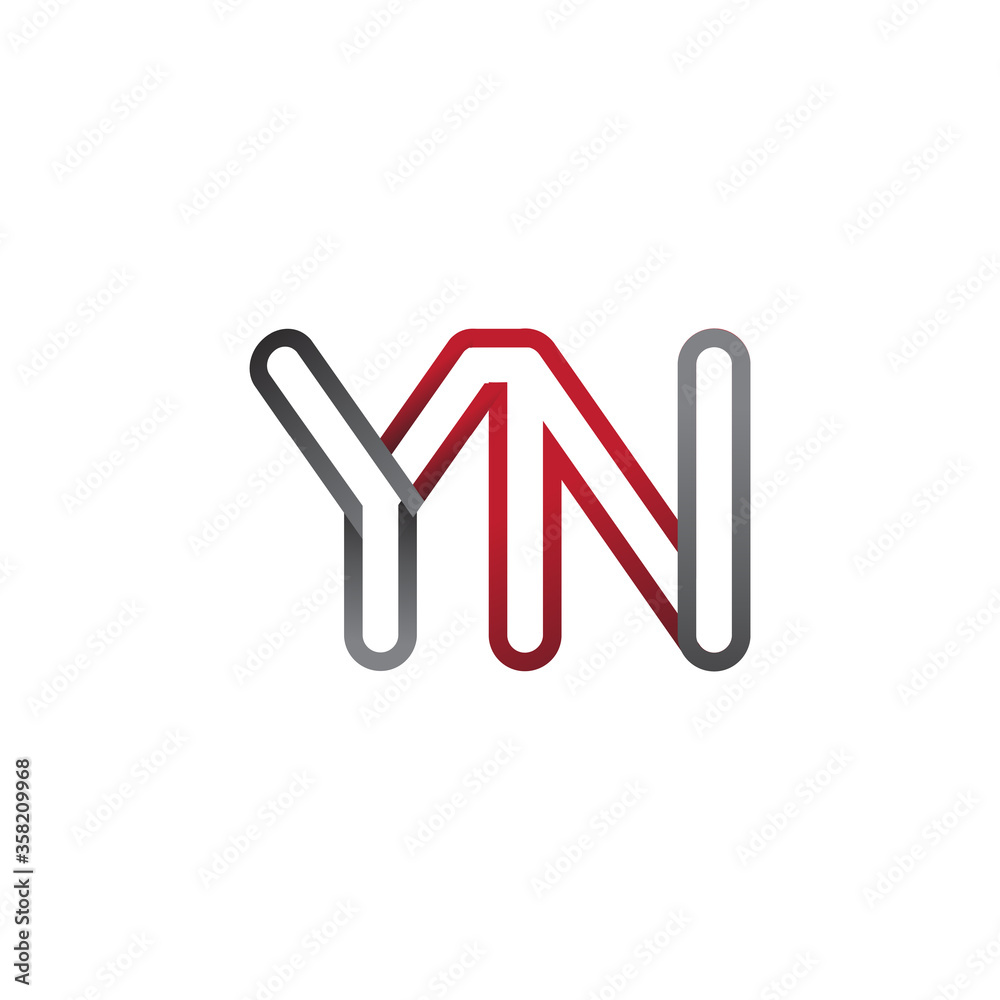 initial logo letter YN, linked outline red and grey colored, rounded logotype initial logo letter YN, linked outline red and grey colored, rounded logotype