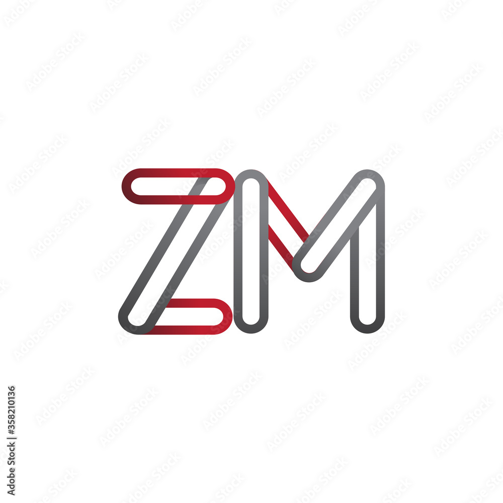 initial logo letter ZM, linked outline red and grey colored, rounded logotype initial logo letter ZM, linked outline red and grey colored, rounded logotype