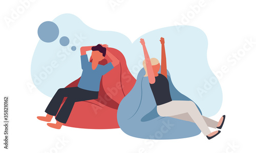 Man and woman on puf at home vector design