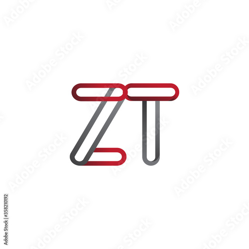 initial logo letter ZT, linked outline red and grey colored, rounded logotype