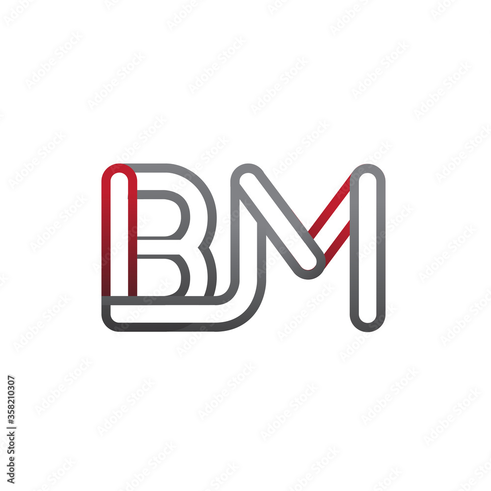 initial logo letter BM, linked outline red and grey colored, rounded logotype initial logo letter BM, linked outline red and grey colored, rounded logotype