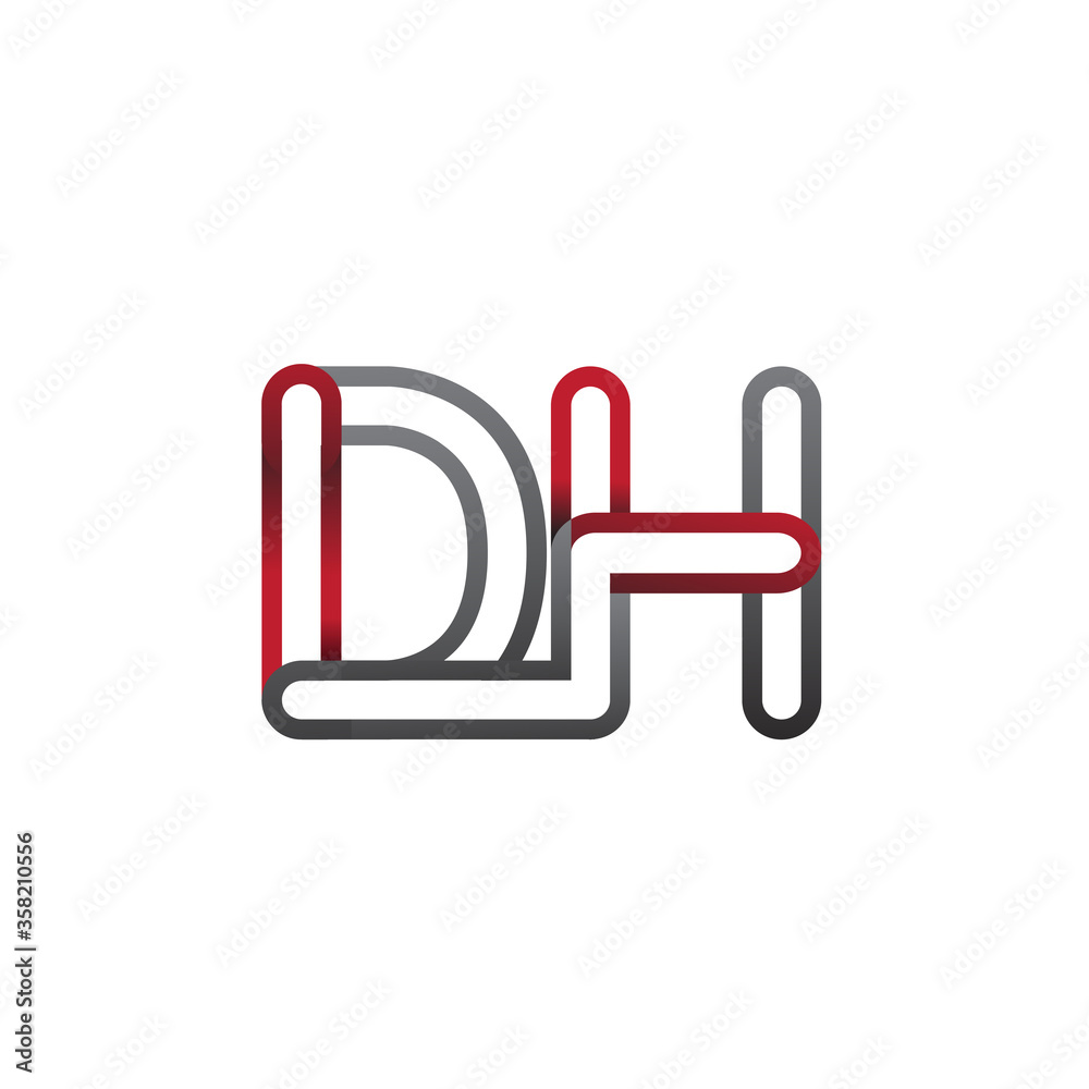 initial logo letter DH, linked outline red and grey colored, rounded logotype initial logo letter DH, linked outline red and grey colored, rounded logotype