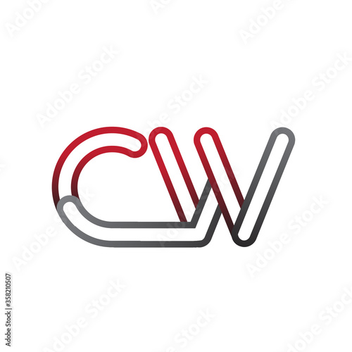 initial logo letter CW, linked outline red and grey colored, rounded logotype