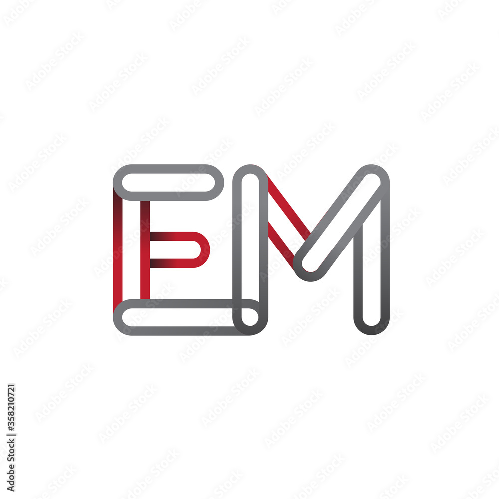 initial logo letter EM, linked outline red and grey colored, rounded logotype initial logo letter EM, linked outline red and grey colored, rounded logotype