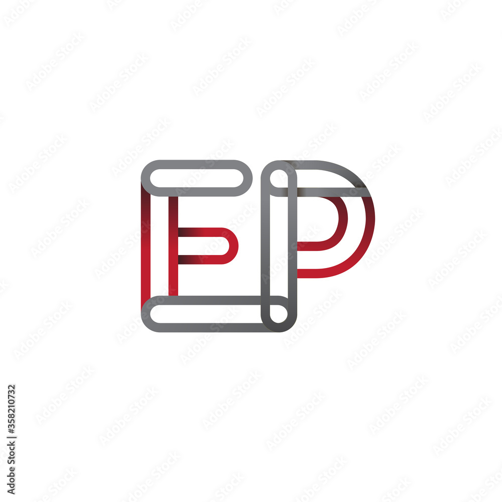 initial logo letter EP, linked outline red and grey colored, rounded logotype initial logo letter EP, linked outline red and grey colored, rounded logotype