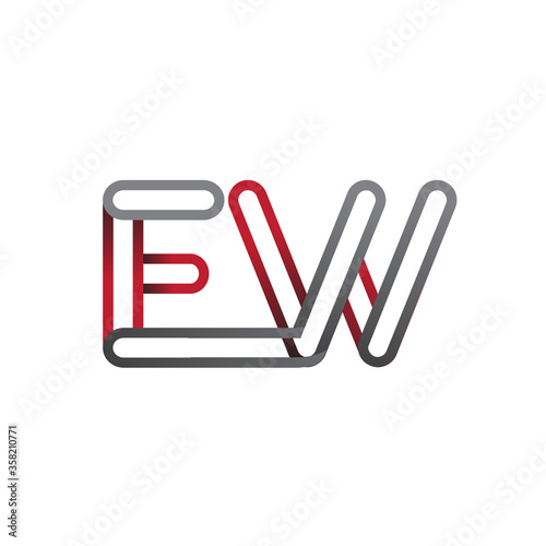 initial logo letter EW, linked outline red and grey colored, rounded logotype