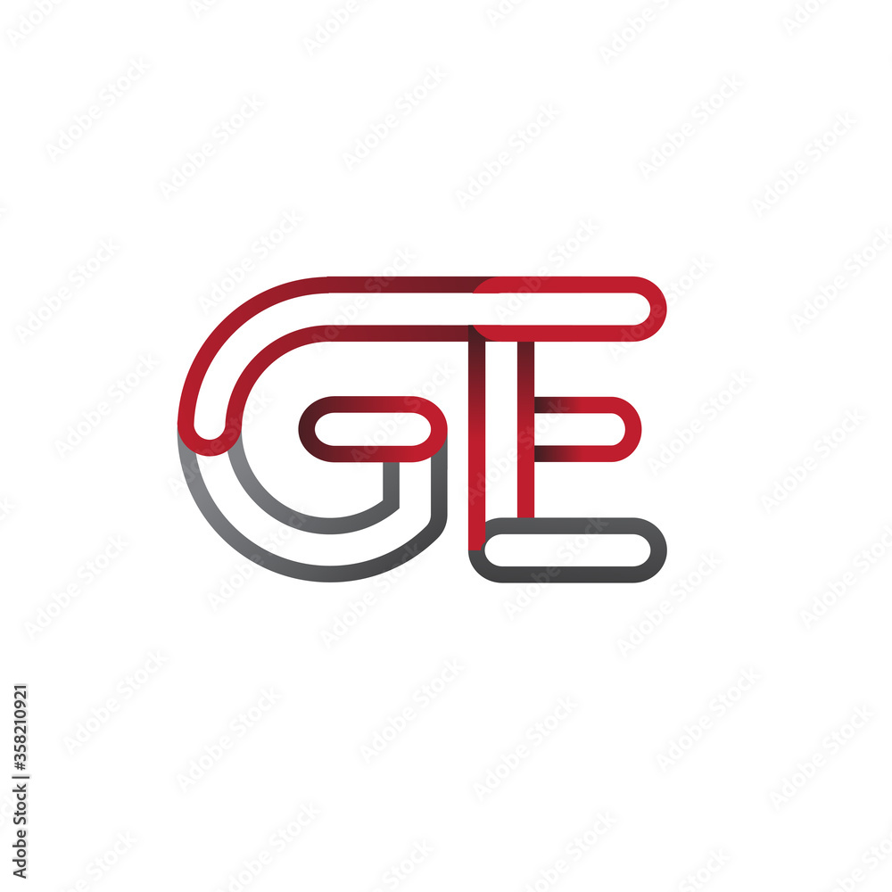 initial logo letter GE, linked outline red and grey colored, rounded logotype initial logo letter GE, linked outline red and grey colored, rounded logotype